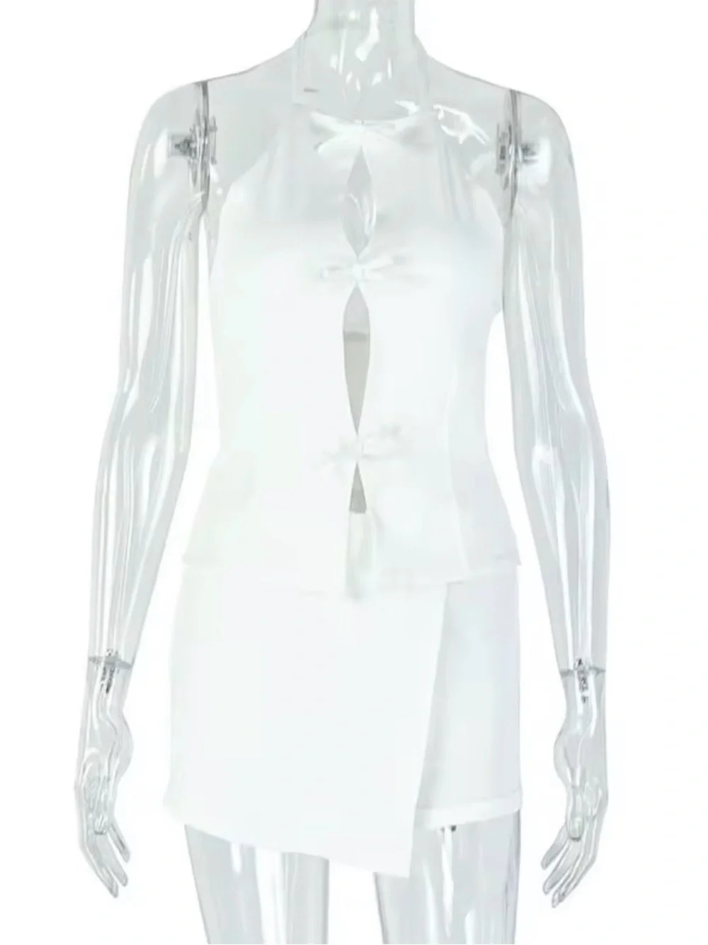 Elegant White Halter Cutout Mini Dress